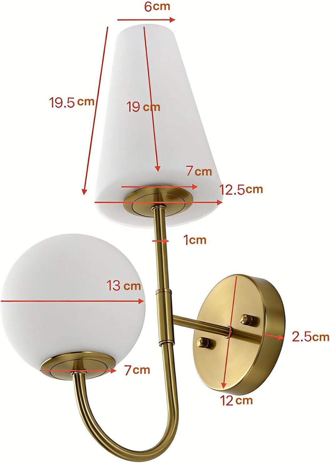 Tribesigns Applique murale d'intérieur, lampe murale dorée avec abat-jour en verre dépoli