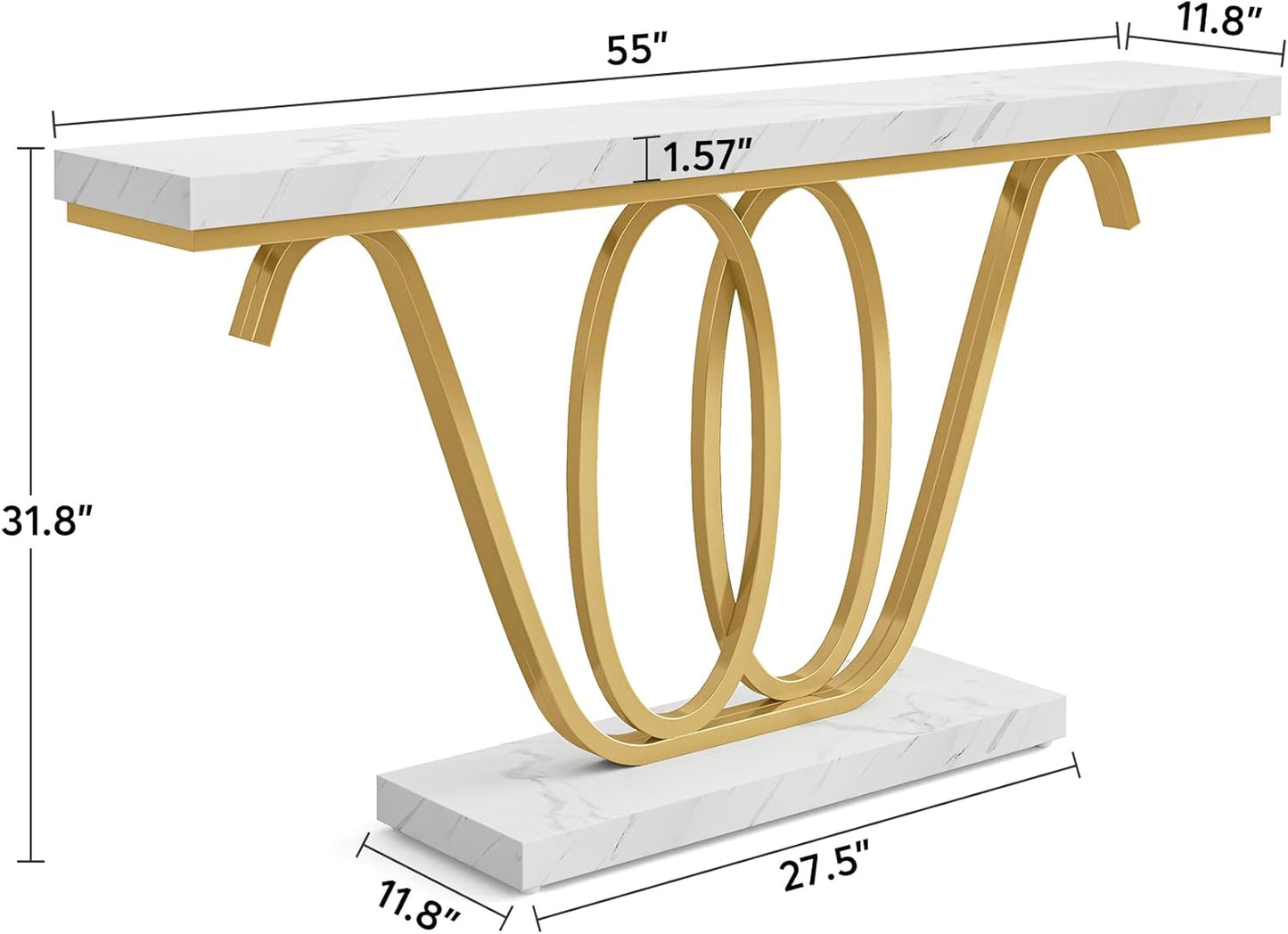 Tribesigns Table console, Table d'entrée blanche et dorée Table de canapé en faux marbre