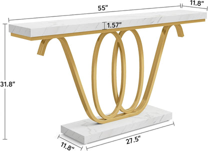 Tribesigns Table console, Table d'entrée blanche et dorée Table de canapé en faux marbre