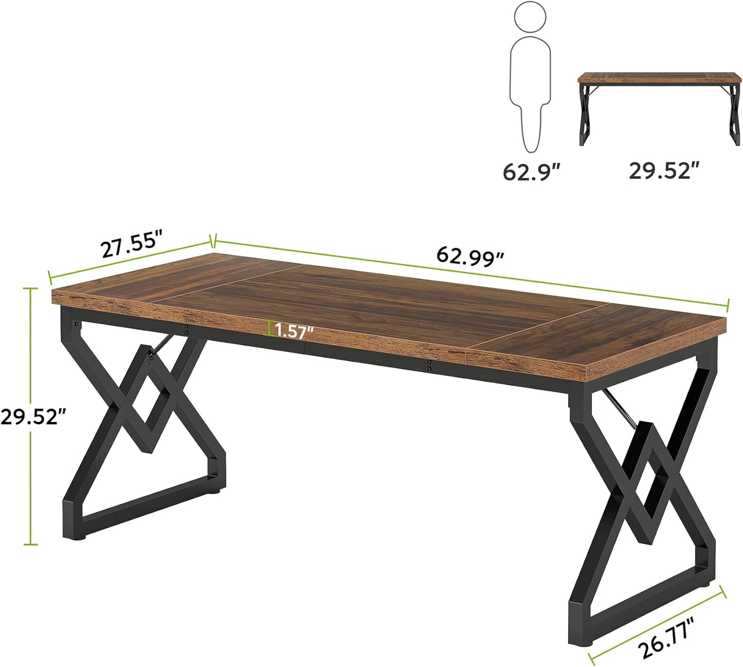 Tribesigns Bureau vintage, Grande Table d'ordinateur de Bureau avec Plateau en Bois