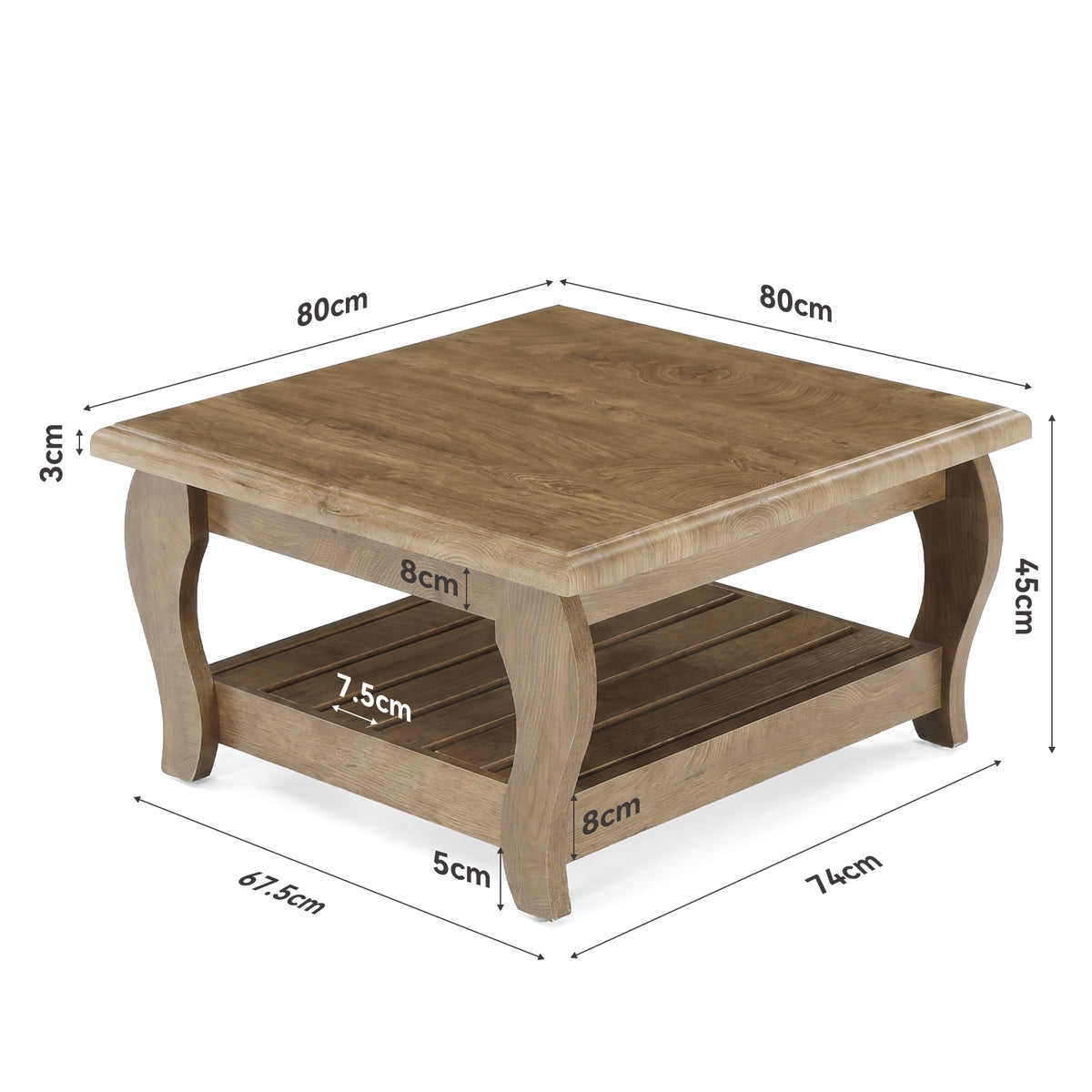 Tribesigns Table basse carrée 80 cm style champêtre marron, Table basse rustique à 2 niveaux, 80 x 80 x 45 cm