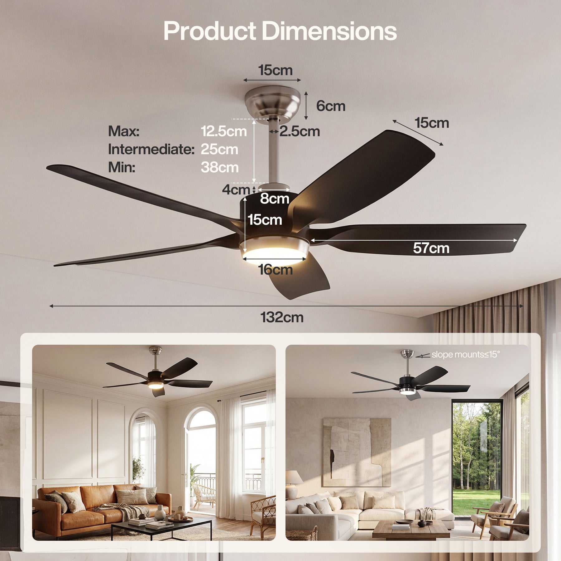 Tribesigns Ventilateur de plafond avec éclairage, Ventilateur de plafond LED avec télécommande moteur CC réversible 5 pales