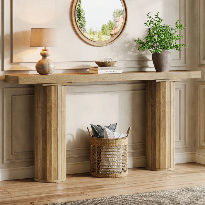 Tribesigns Table console de 160 cm, Table de canapé de style ferme avec pieds ronds
