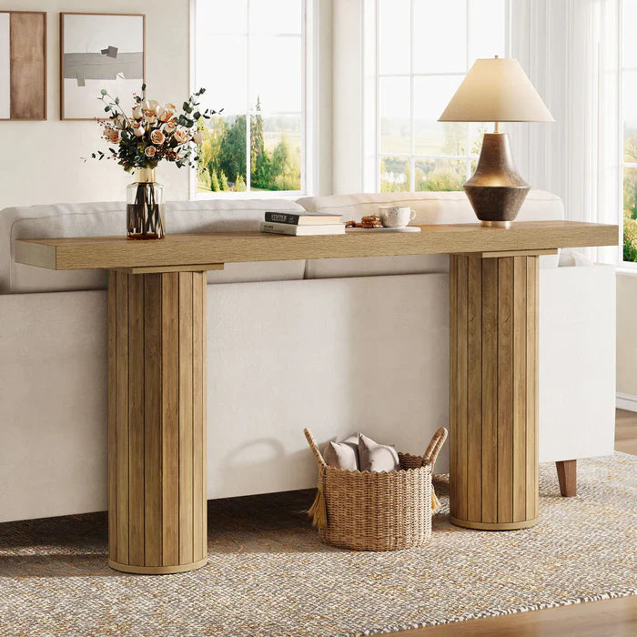 Tribesigns Table console de 160 cm, Table de canapé de style ferme avec pieds ronds