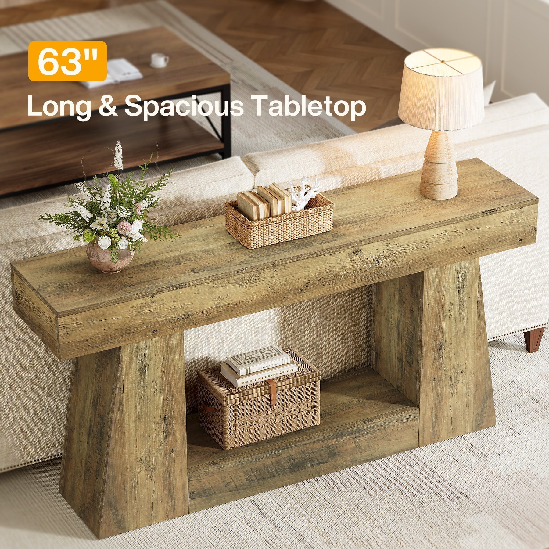 63" Console Table, Wooden Sofa Table Hallway Table Tribesigns