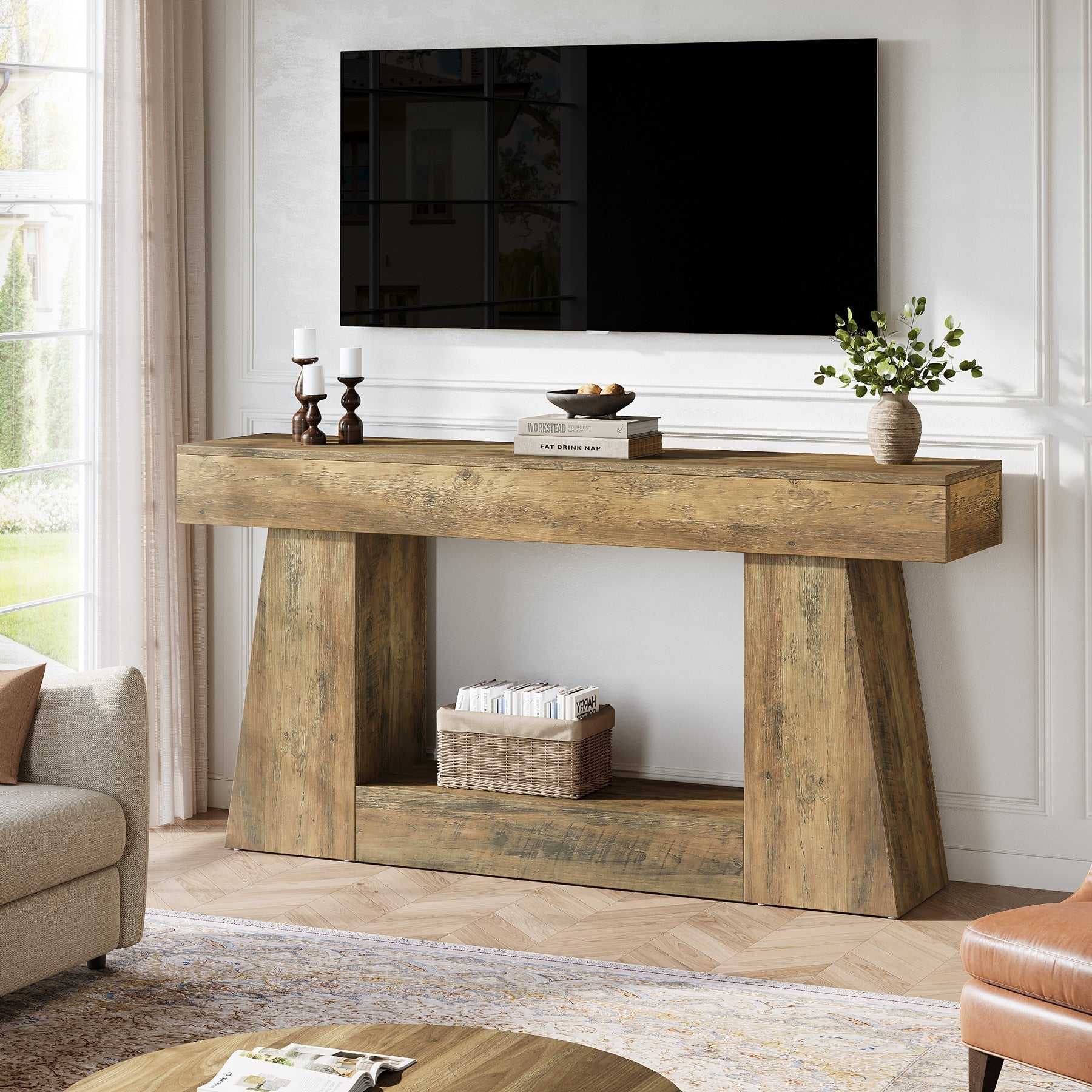 63" Console Table, Wooden Sofa Table Hallway Table Tribesigns
