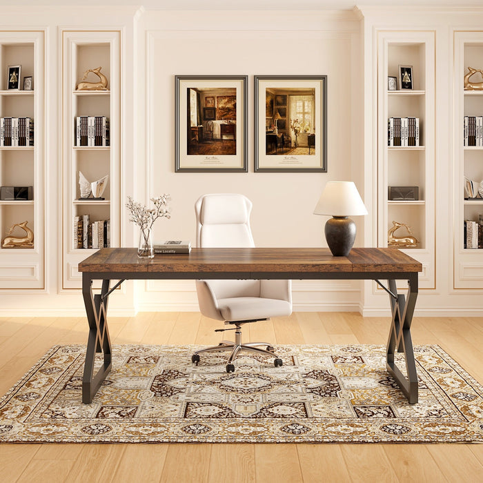 Tribesigns Bureau vintage, Grande Table d'ordinateur de Bureau avec Plateau en Bois