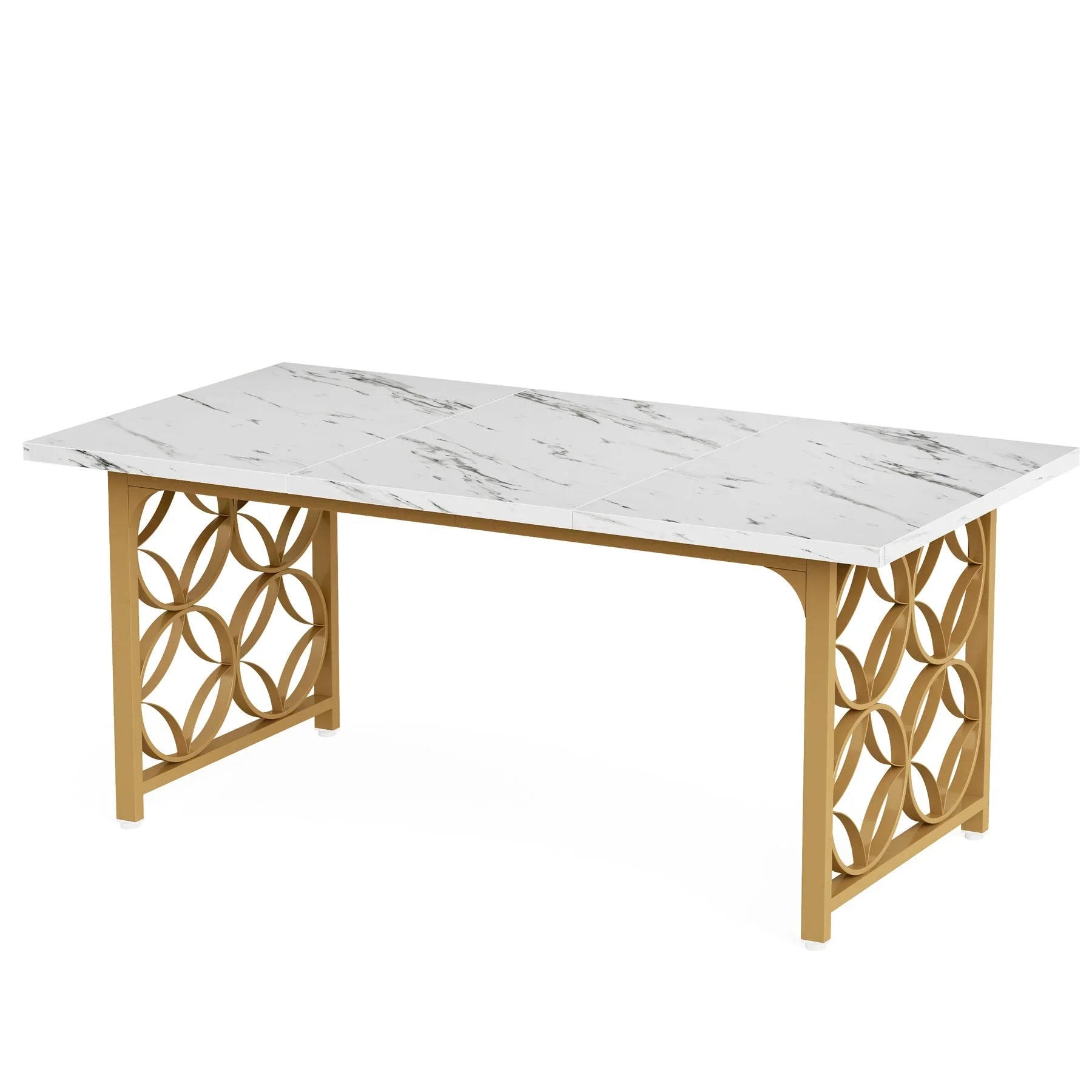 Tribesigns Table à manger 160 cm, Table de cuisine moderne en marbre artificiel pour 6 personnes