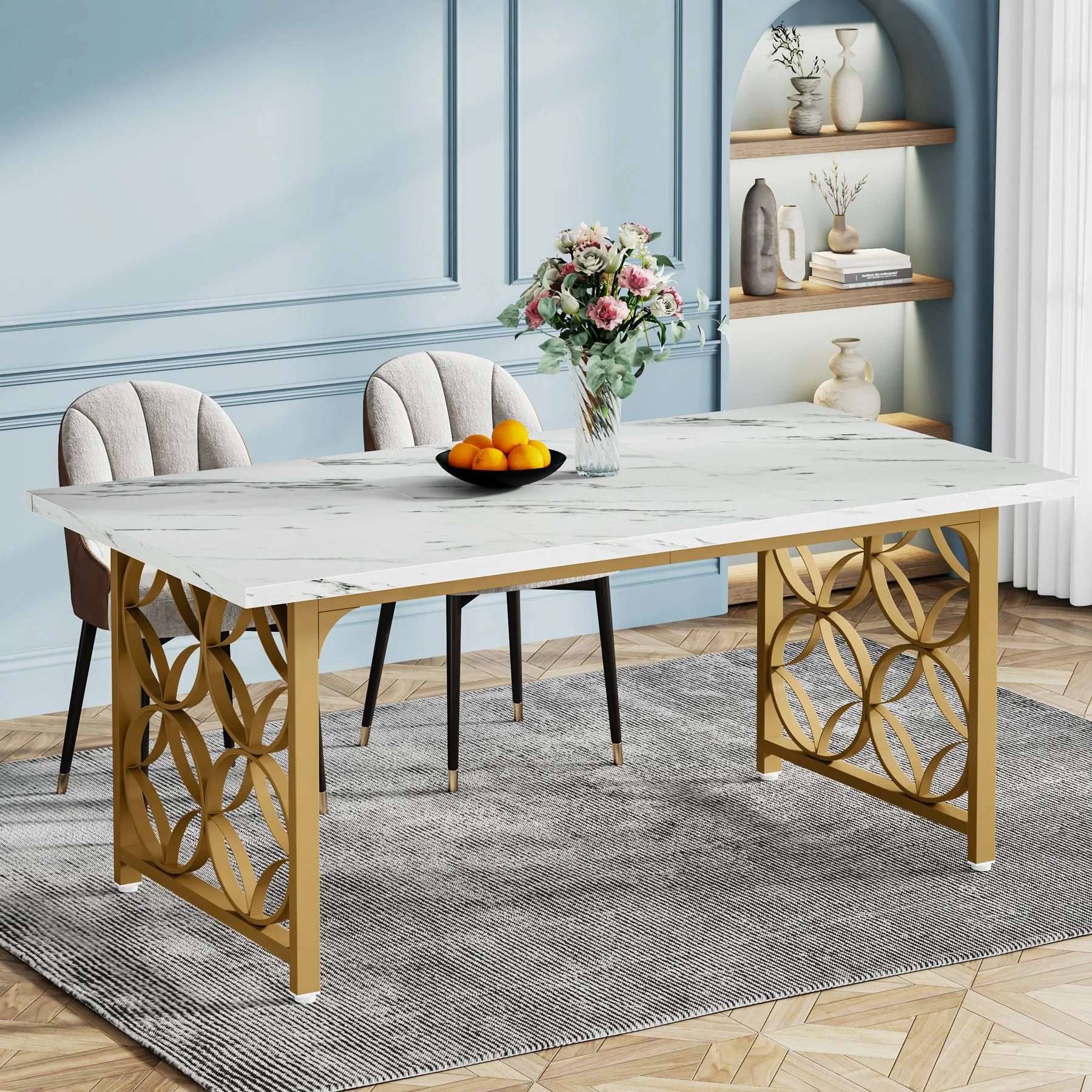 Tribesigns Table à manger 160 cm, Table de cuisine moderne en marbre artificiel pour 6 personnes