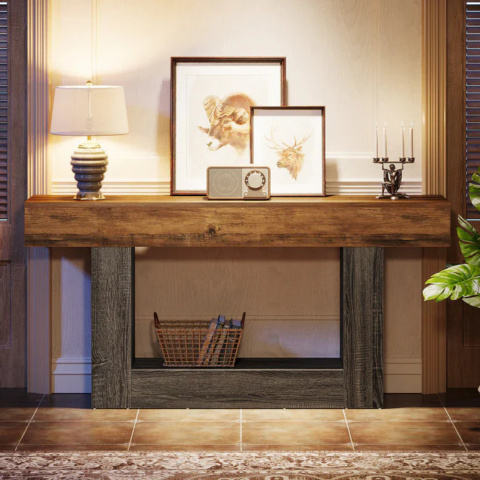 Tribesigns Table console en bois de 160 cm, Table de canapé de ferme à 2 niveaux Table d'entrée