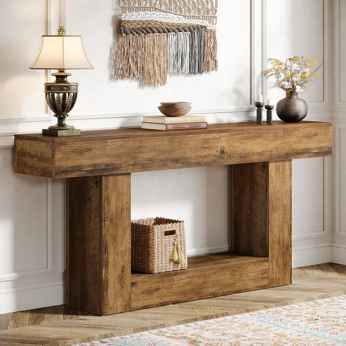 Tribesigns Table console en bois de 160 cm, Table de canapé de ferme à 2 niveaux Table d'entrée