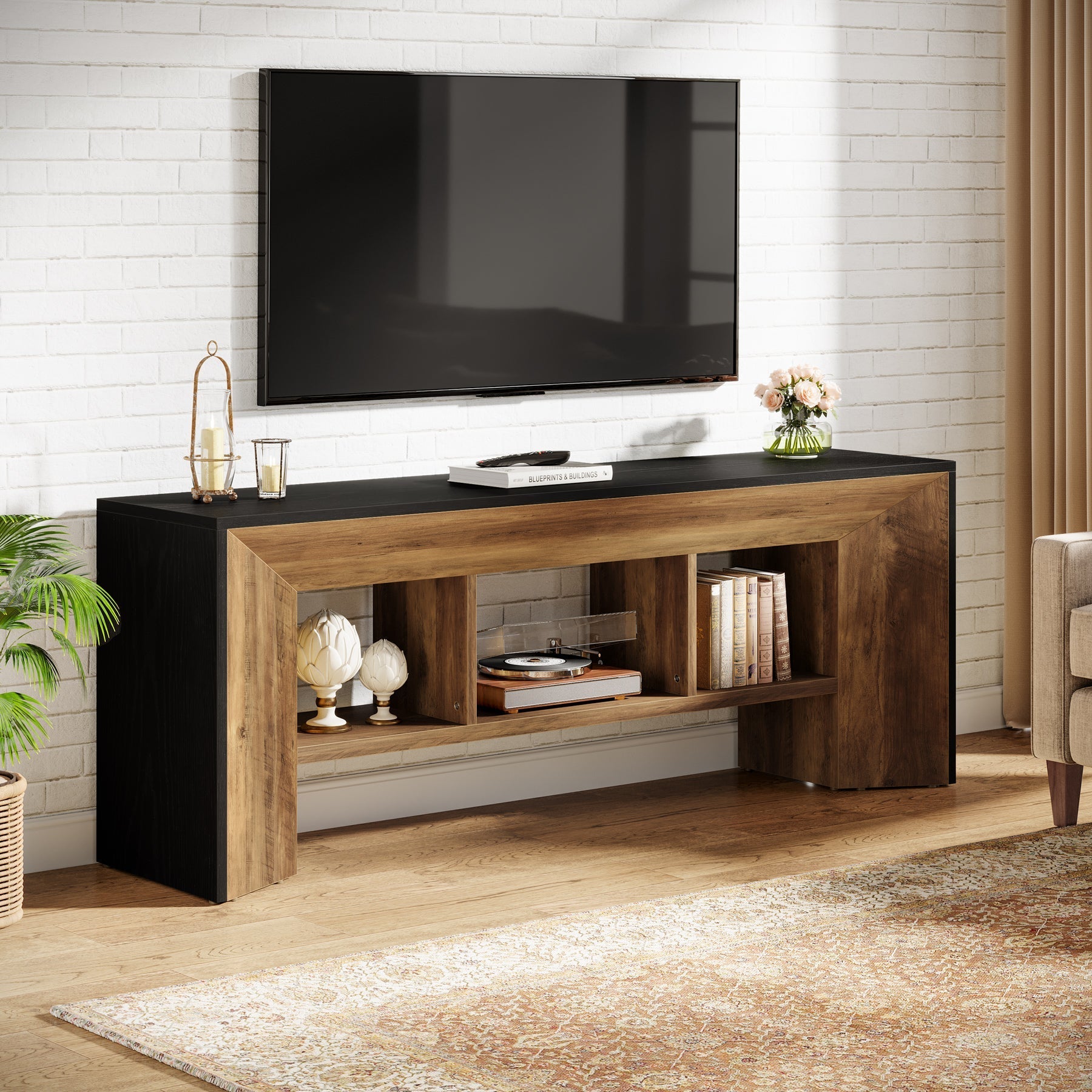 Meuble TV 160 cm unité multimédia 3 compartiments pour salon