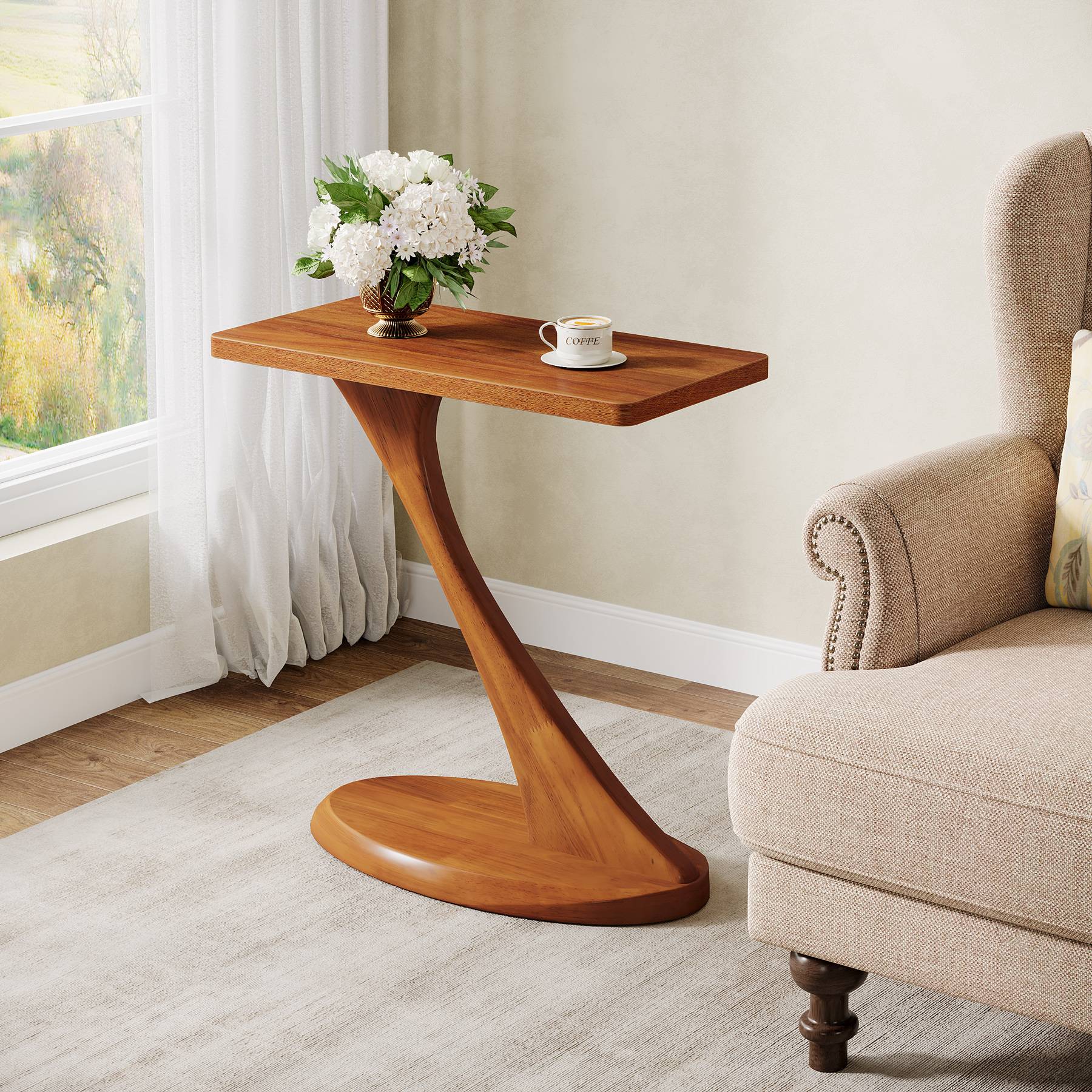Tribesigns Table d'appoint haute de 60 cm, Table d'appoint étroite avec pieds en bois massif