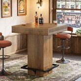 Tribesigns Table de bar carrée de 80 cm avec plateau en bois et piètement en métal, Table haute de style bistro industriel 3