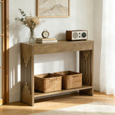 Tribesigns Console étroite de 105 cm Style campagnard avec 2 étagères et pieds rainurés 3