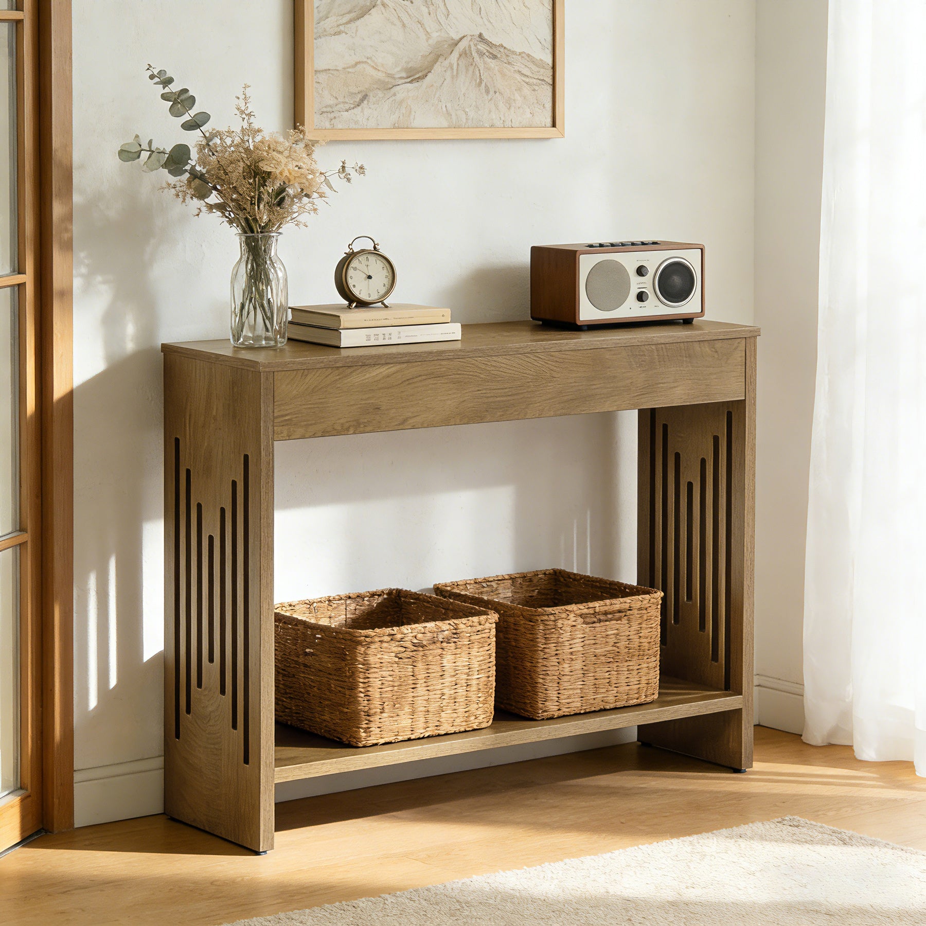 Tribesigns Console étroite de 105 cm Style campagnard avec 2 étagères et pieds rainurés