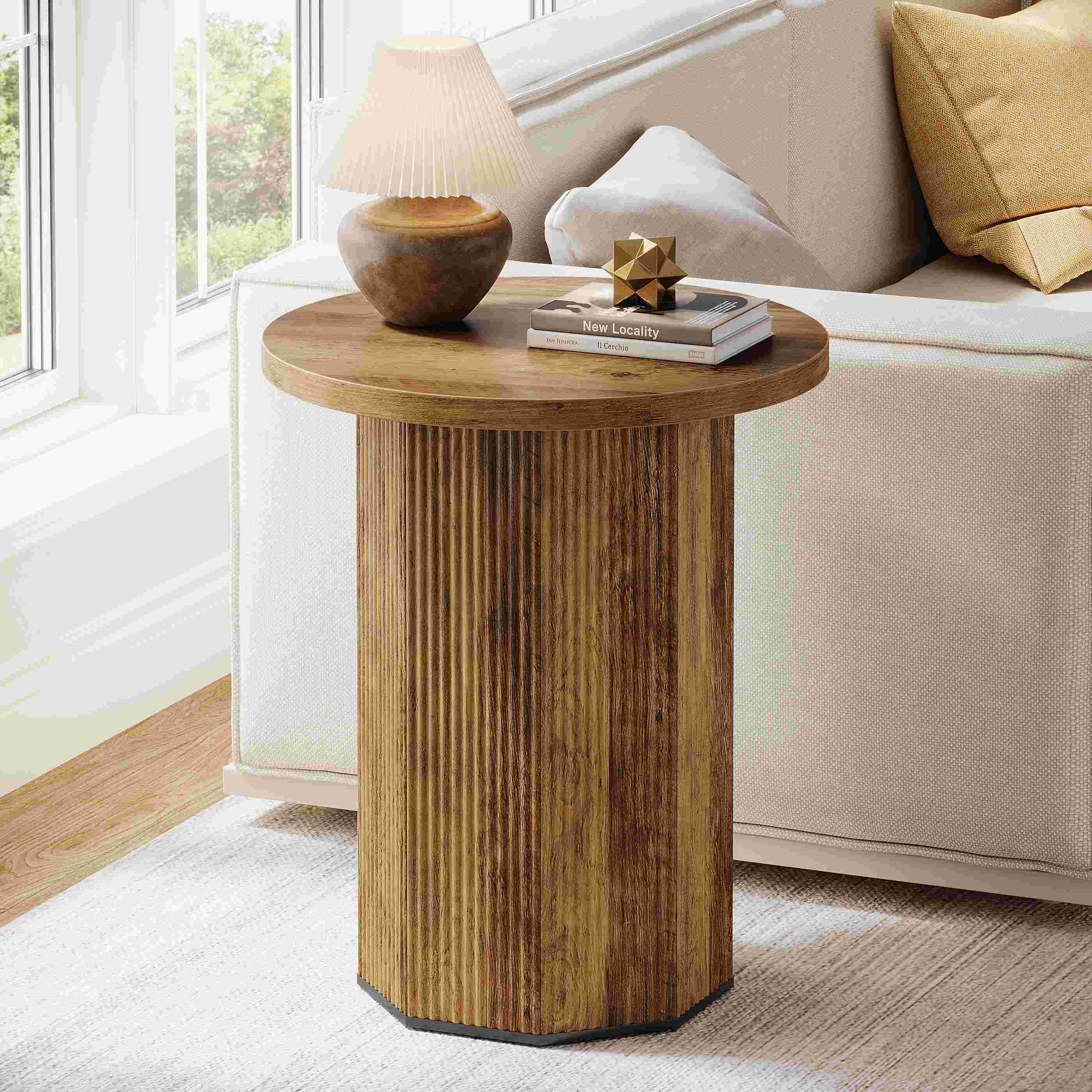 Tribesigns Table d'appoint ronde, Table d'appoint étroite Table de chevet avec base stable