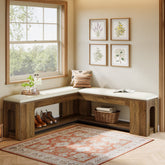 Tribesigns Banc d'angle en L avec coussin d'assise 120 cm, Banc de style ferme avec étagère à chaussures et espace de rangement ouvert 3