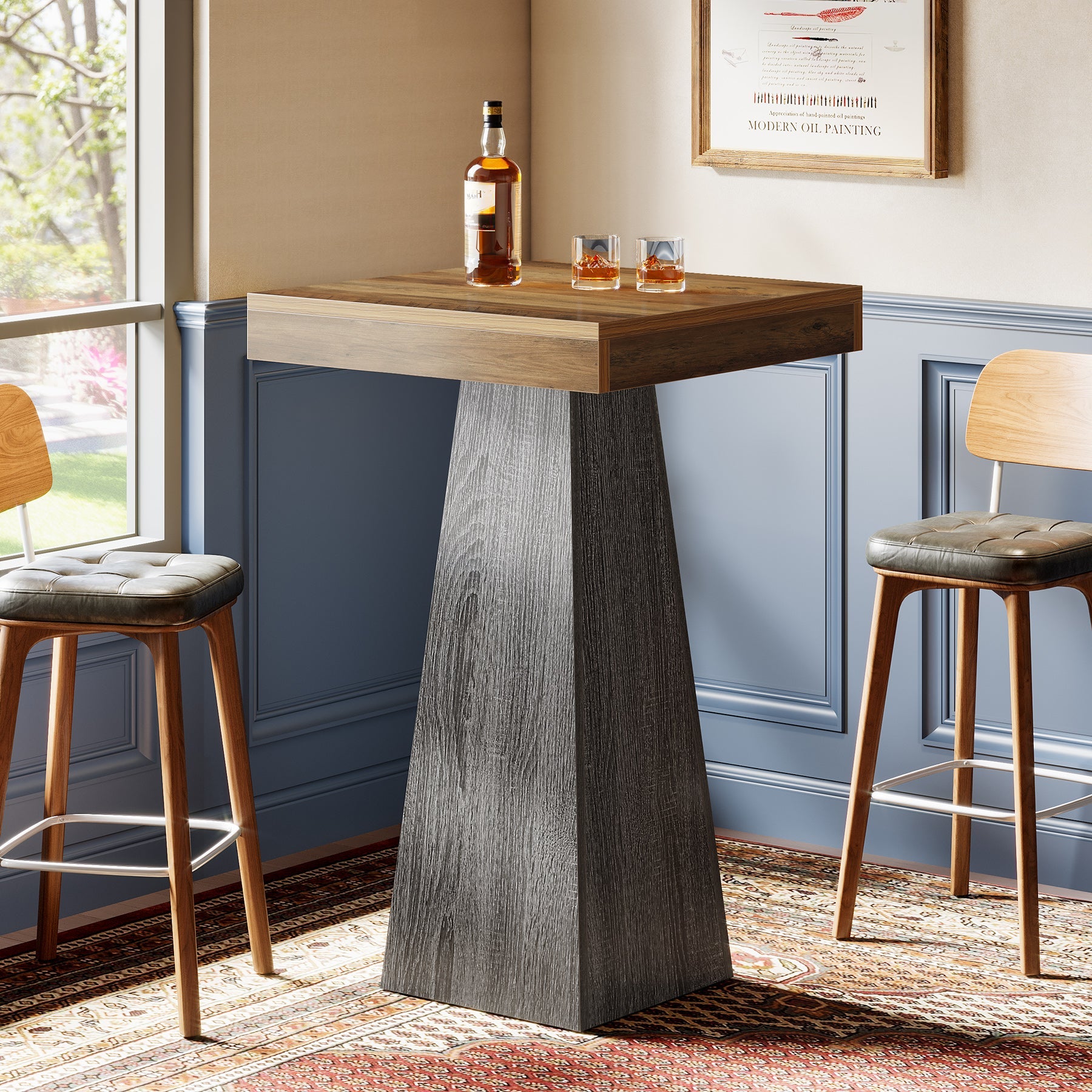 Tribesigns Table de bar de 102 cm de haut, Table carrée sur pied pour petits espaces avec base stable