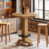 Table de bar ronde en bois massif, Table de bistrot de 95 cm de haut avec repose-pieds en métal 3
