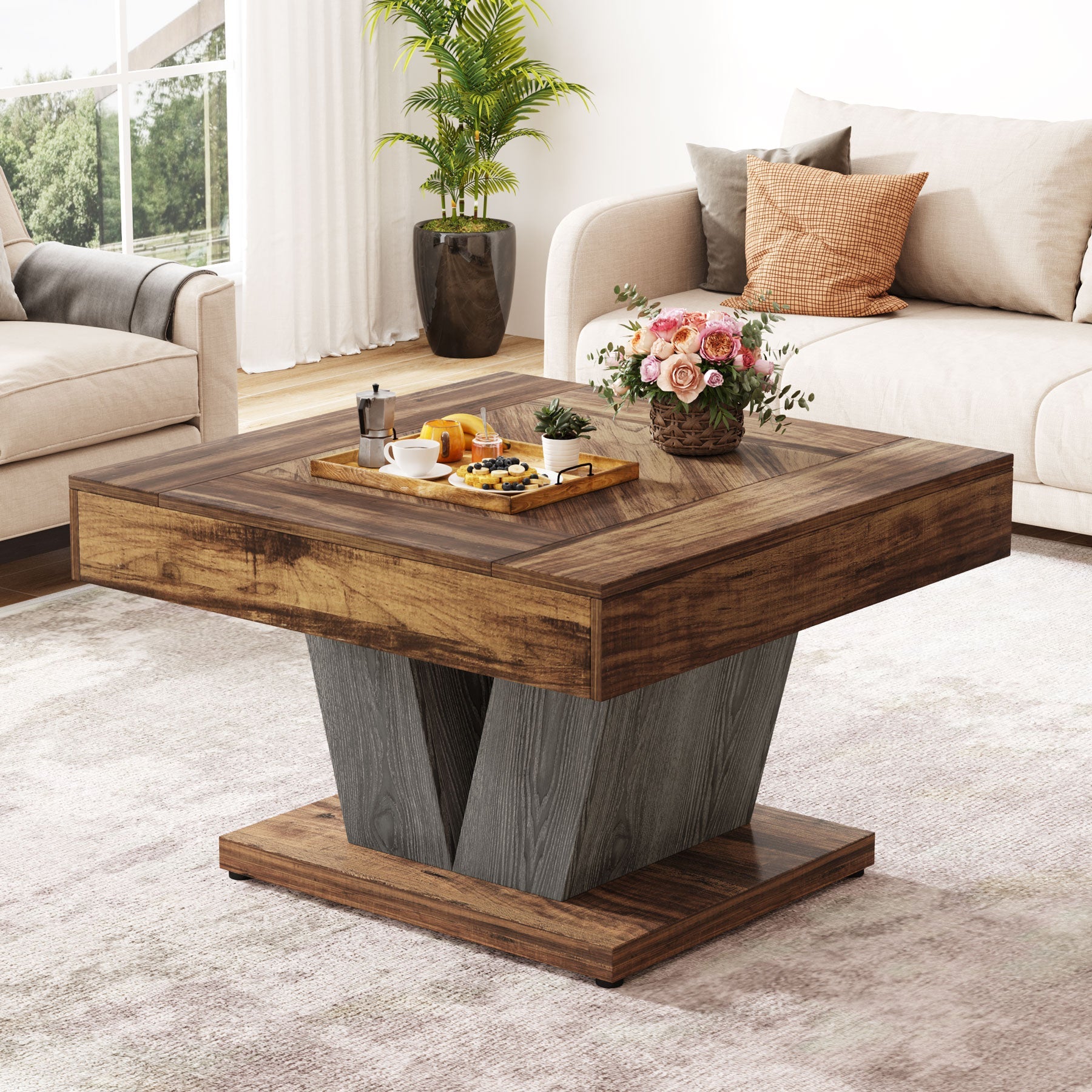 Tribesigns Table basse carrée, Table basse en bois pour salon