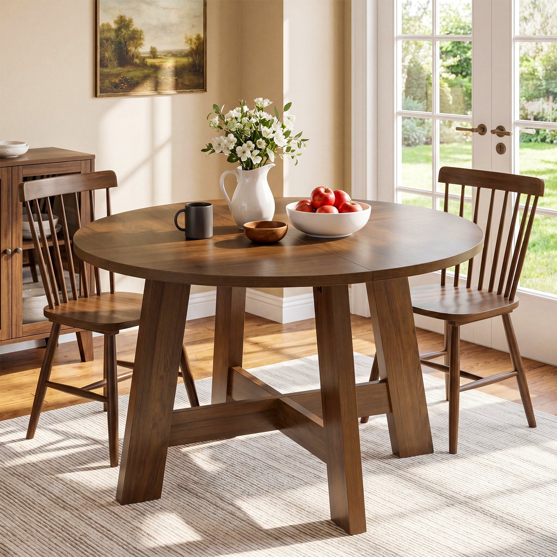 Tribesigns 118 cm ronde eettafel, farmhouse keukentafel met kruissteun voor 4-6 personen