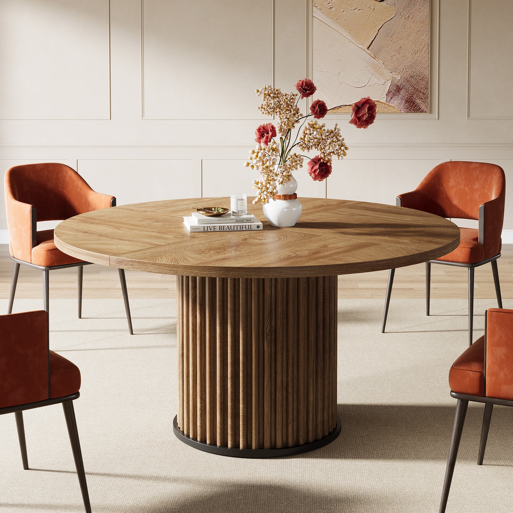 Tribesigns Table de salle à manger ronde noire de 120 cm pour 4 à 6 personnes, Table de cuisine moderne avec piètement en métal