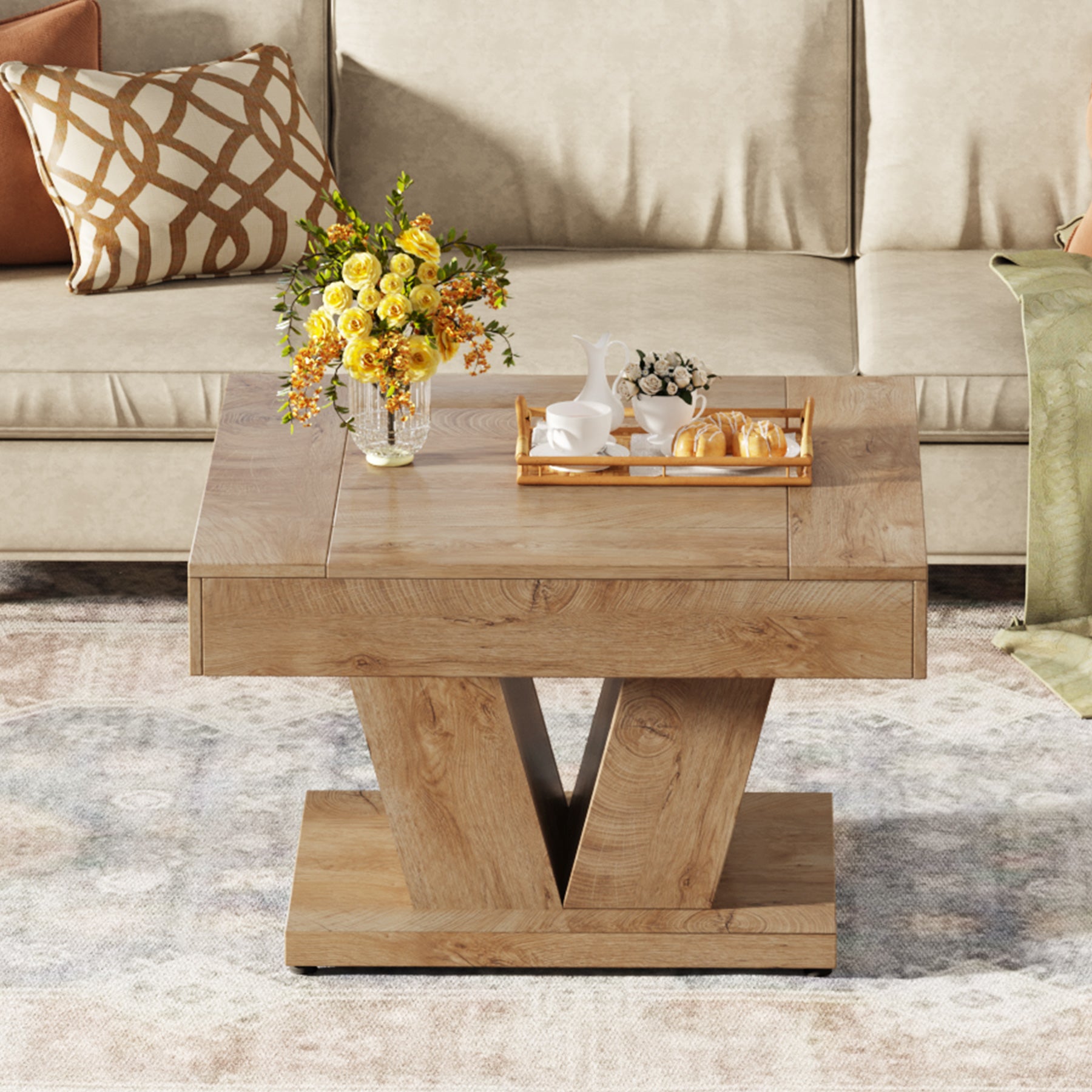 Tribesigns Table basse carrée, Table basse en bois pour salon