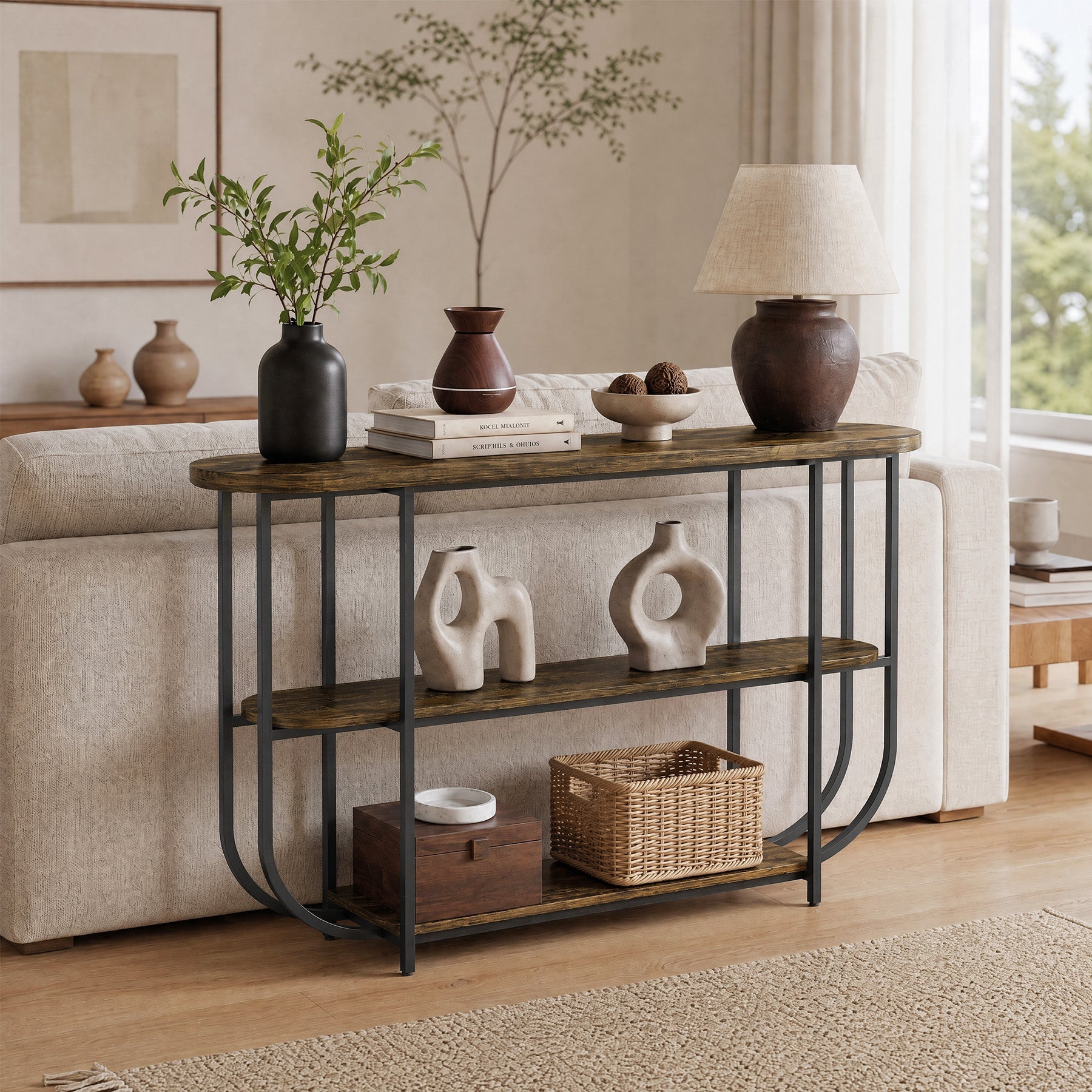 Tribesigns Console 160 cm, Table d'entrée étroite à 3 niveaux et structure en métal