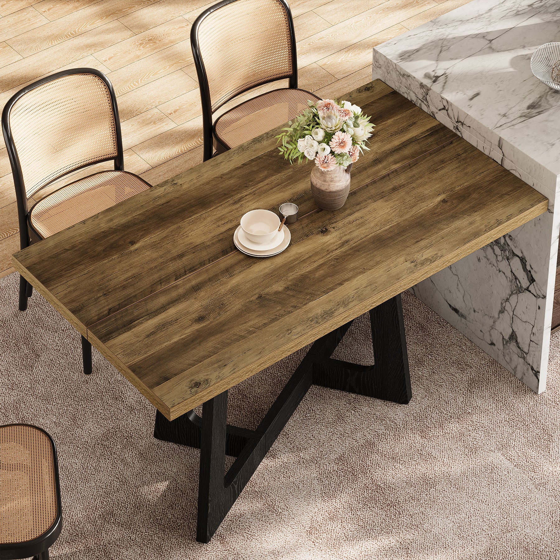 Tribesigns Table à manger 120 x 79 cm pour 2 à 4 personnes avec piètement robuste, Table de cuisine rustique idéale pour les petits espaces