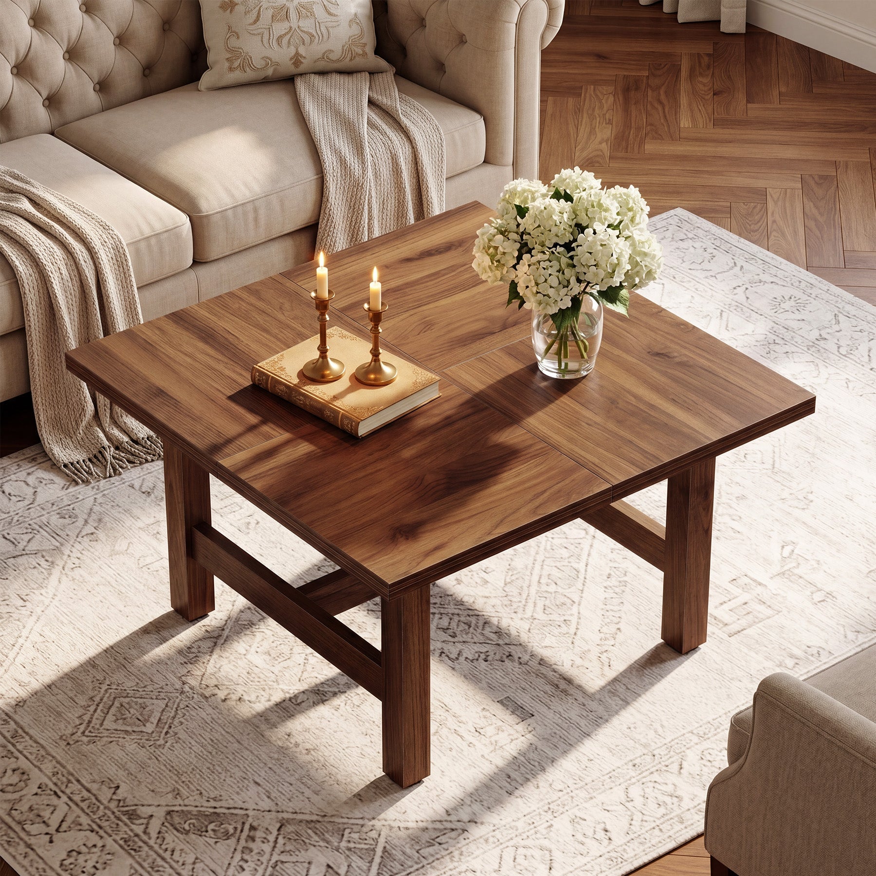 Tribesigns Table basse carrée 79 cm, Table de salon avec pieds robustes et grand plateau