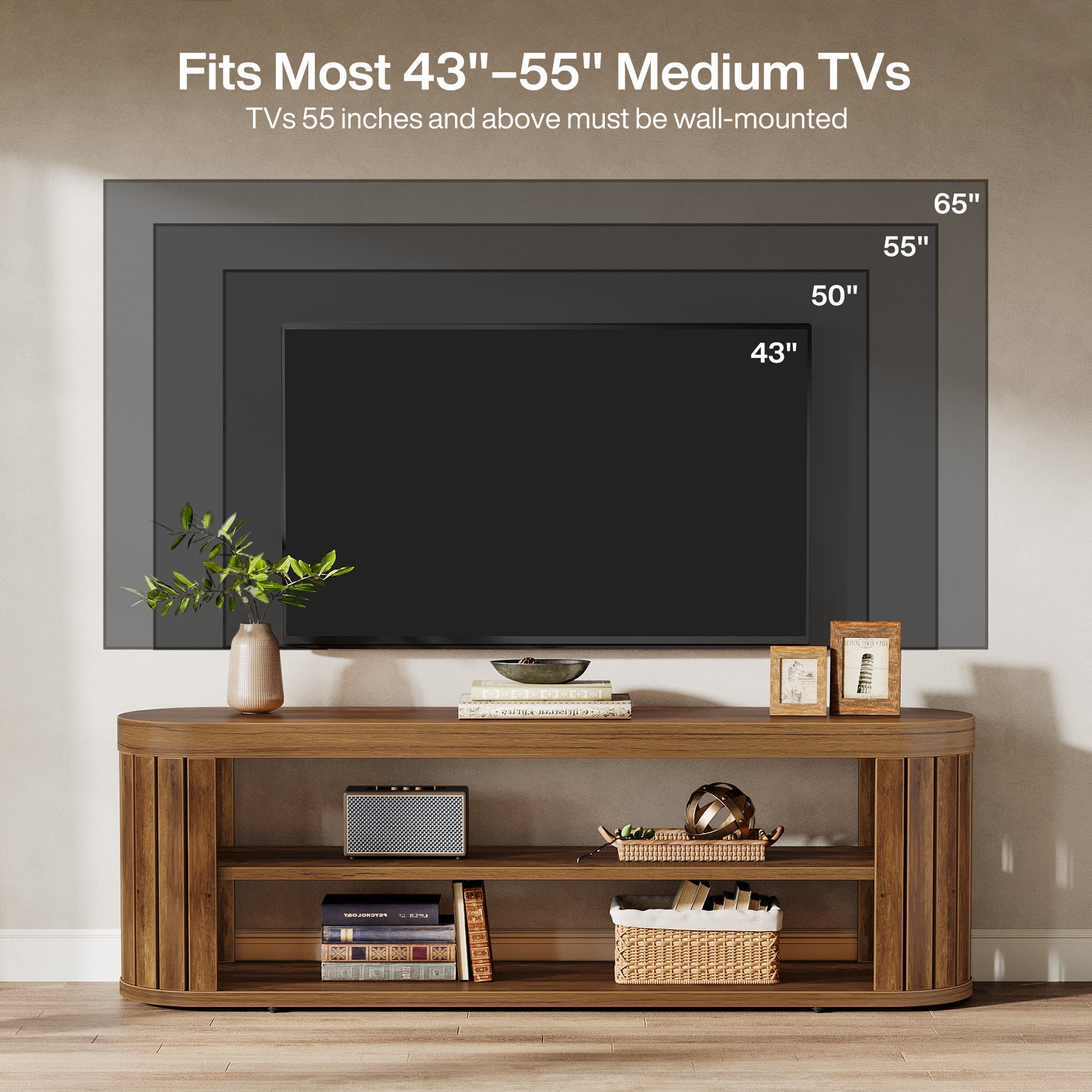 Meuble TV Tribesigns (120 cm) pour téléviseurs jusqu'à 55 pouces, Meuble TV avec 2 étagères ouvertes