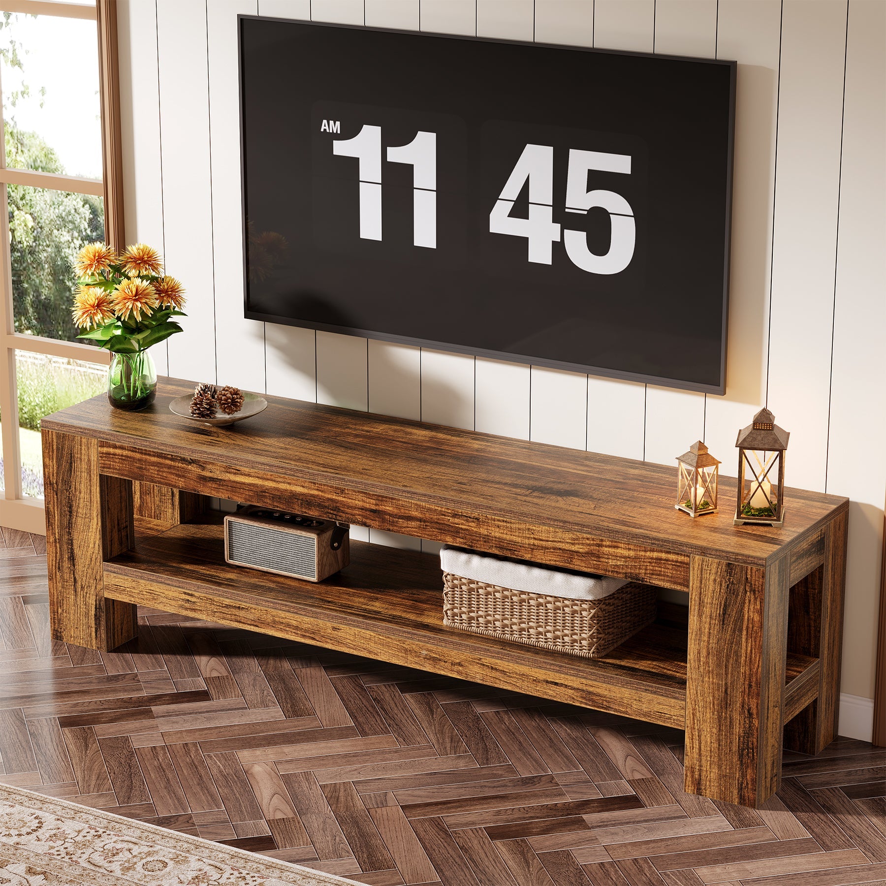 Tribesigns Meuble TV bas 150 cm pour téléviseurs Style rustique avec étagère
