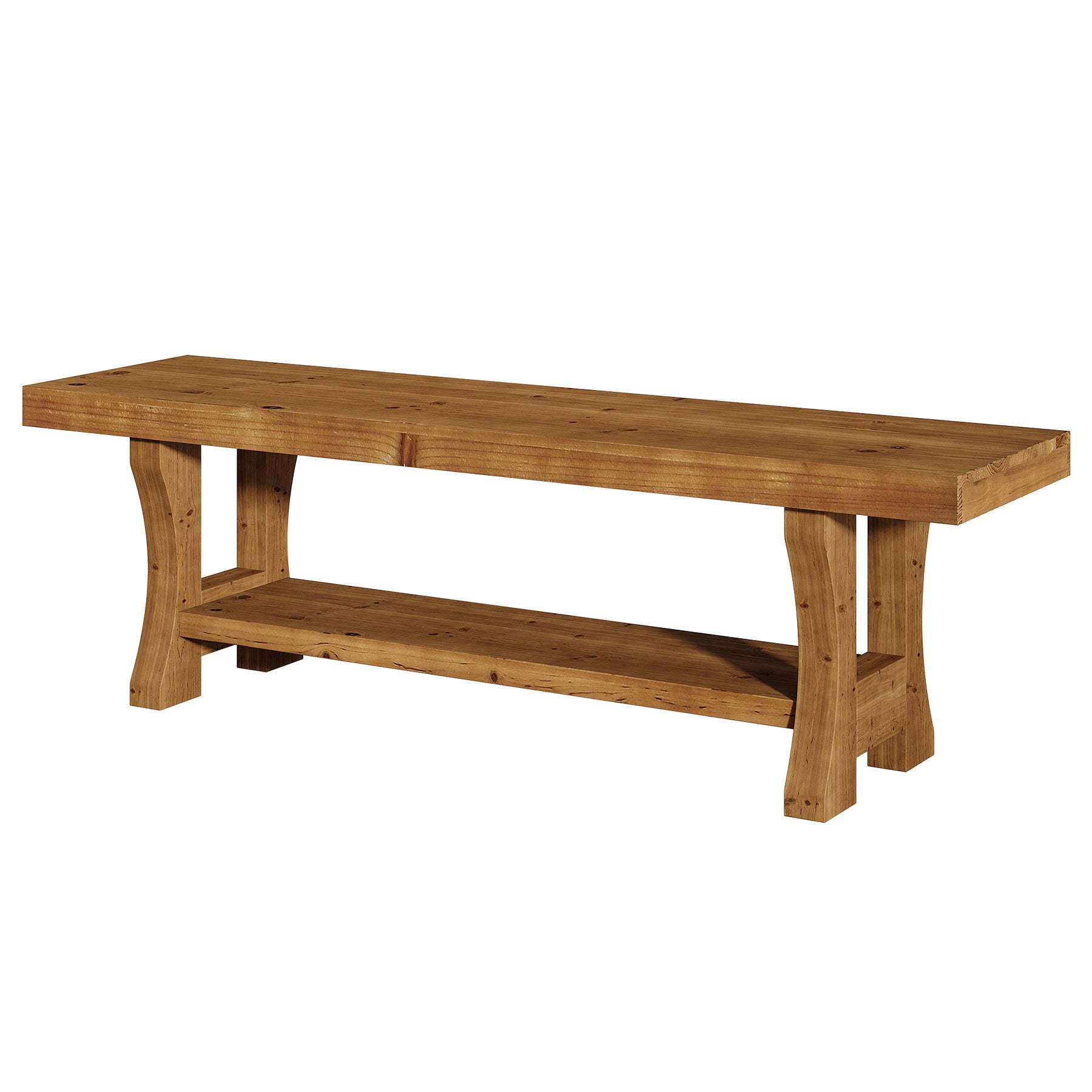 Banc en bois massif de 140 cm, Long banc en bois de style campagnard avec rangement