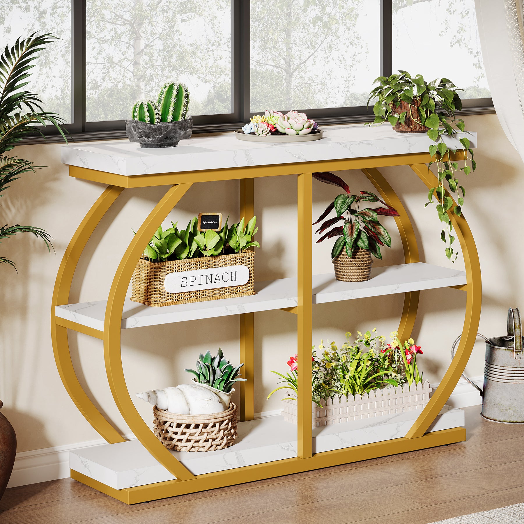 Tribesigns Console de 105 cm, Table d'entrée à 3 niveaux avec cadre en arche