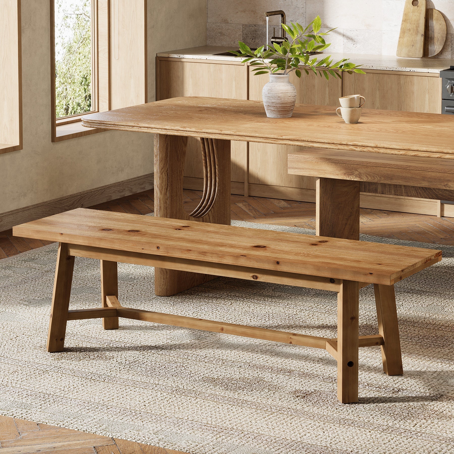 Banc de salle à manger rustique en bois massif 140 cm, long banc de cuisine