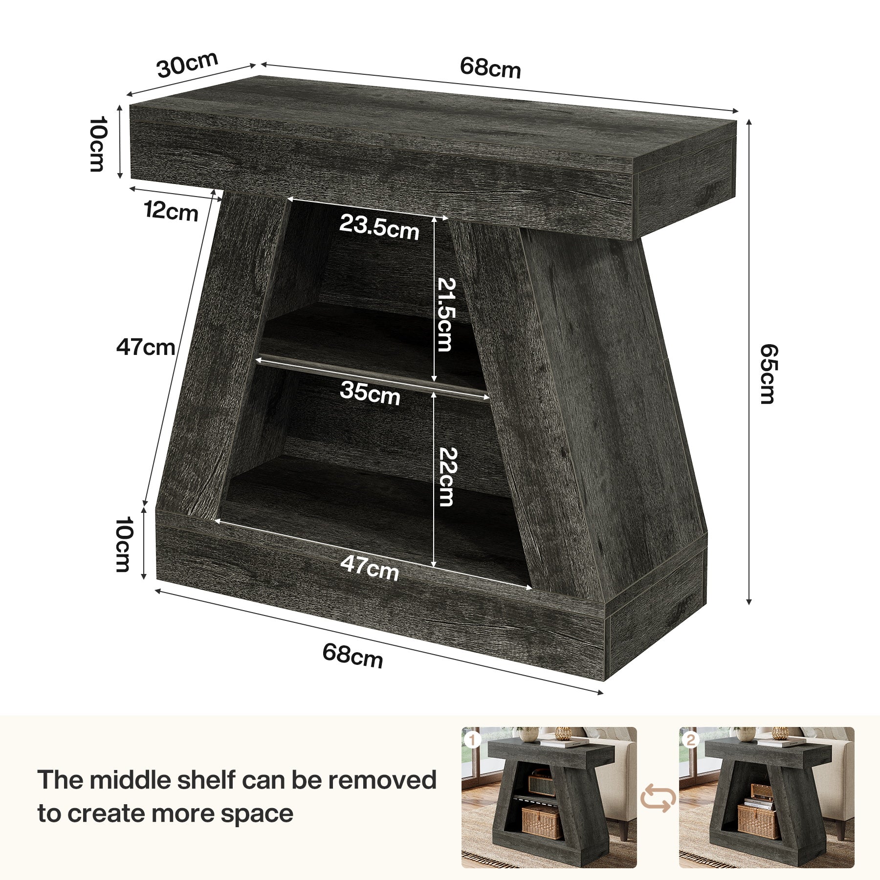 Tribesigns Table console de 68 cm de style maison de campagne pour entrée, Table basse moderne à 3 niveaux