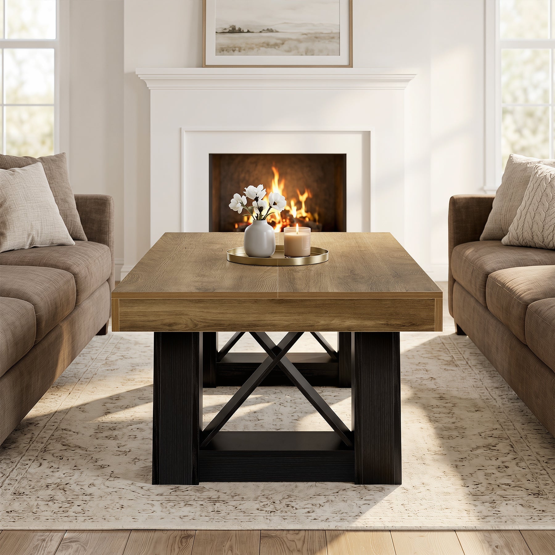 Tribesigns Table basse de 140 cm en bois avec plateau épais et piètement en forme de X