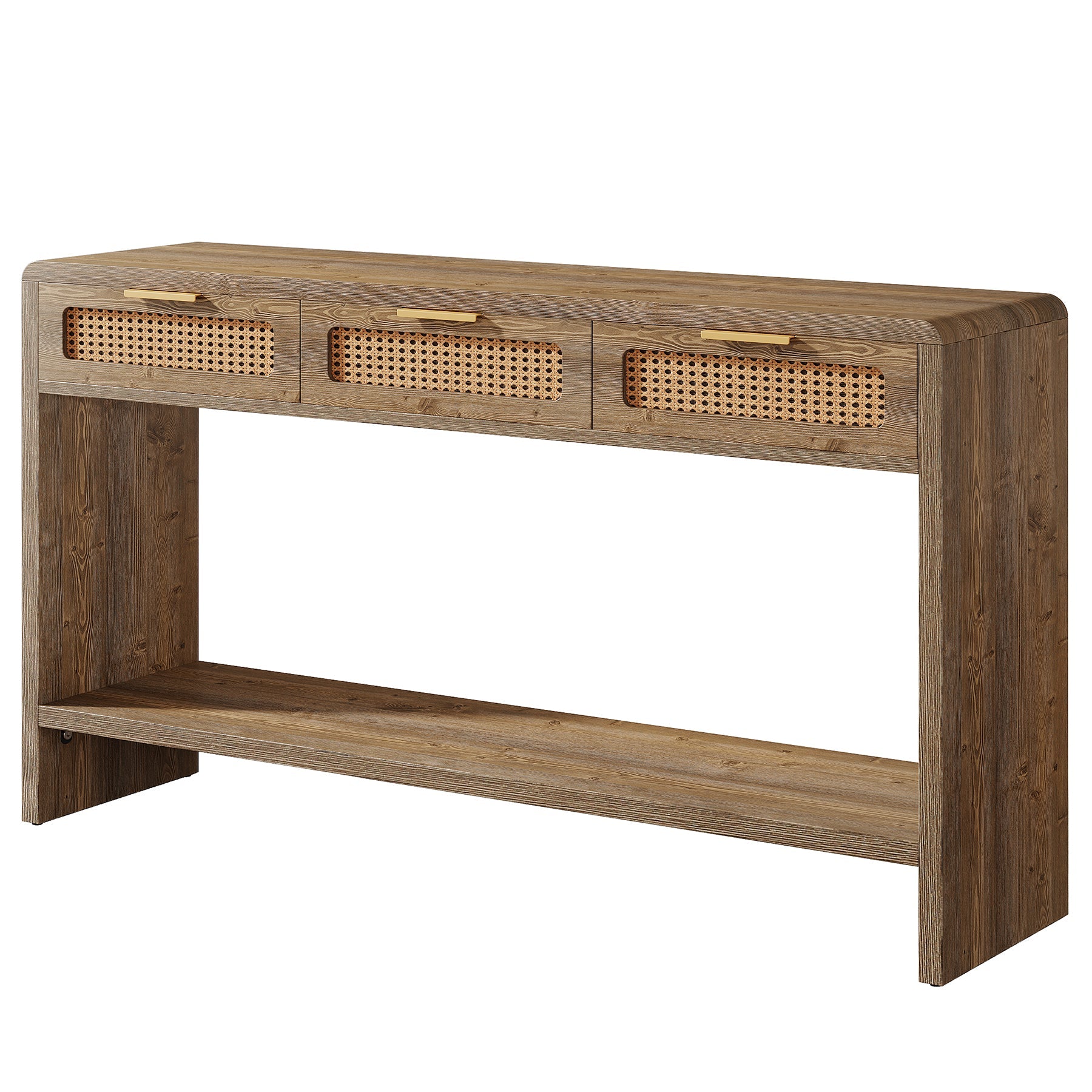 Tribesigns Console de 140 cm avec 3 tiroirs en rotin, Table d'appoint étroite avec 2 étagères