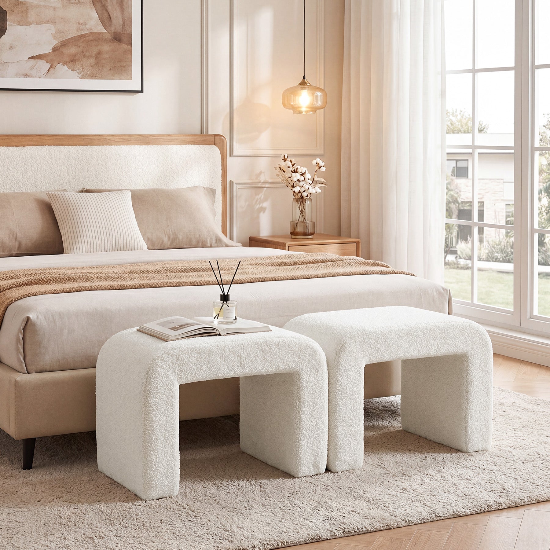 Tabouret rembourré en sherpa, Tabouret de coiffeuse moderne avec revêtement en peluche