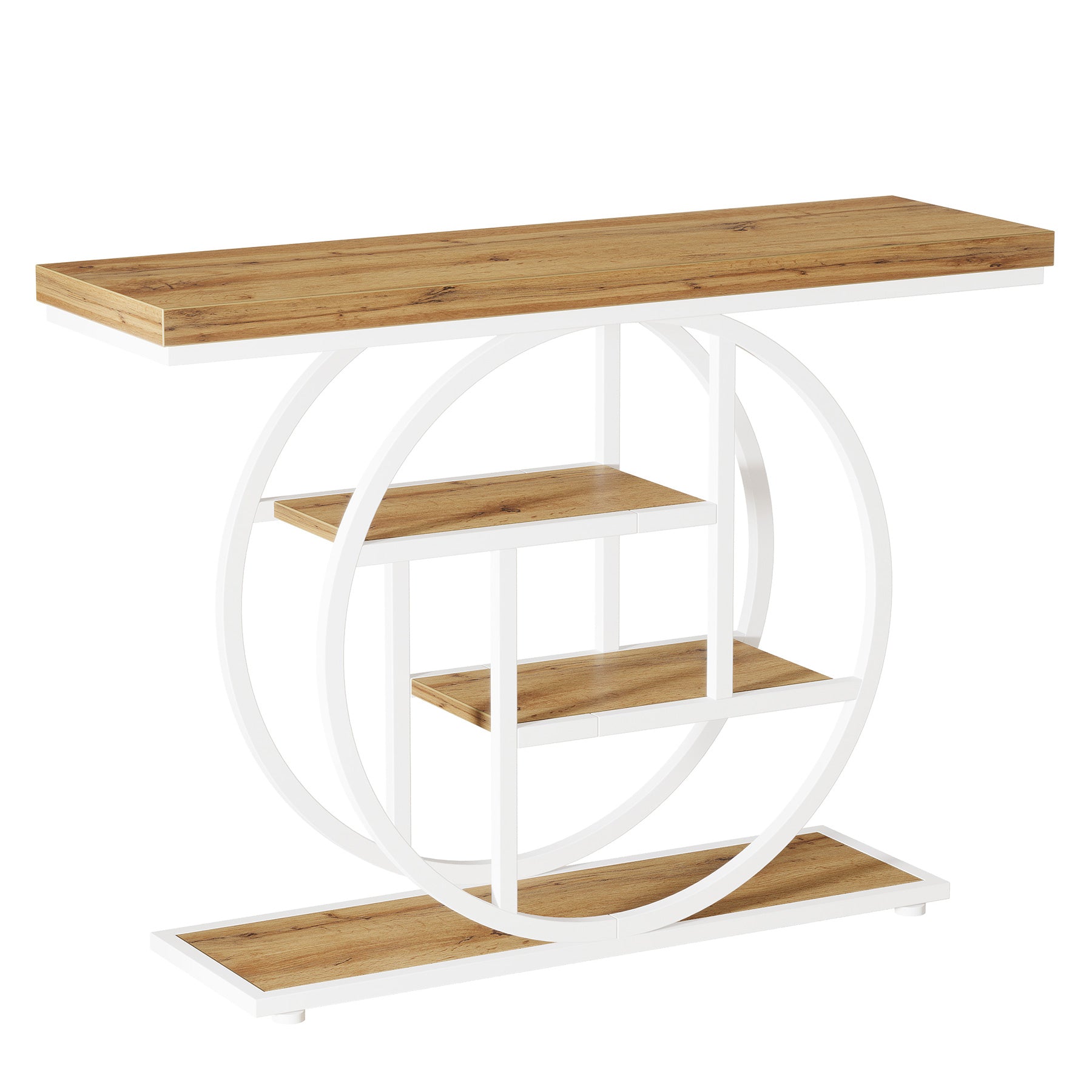 Tribesigns Table console à 4 niveaux avec base circulaire, Tables d'appoint étroites en bois