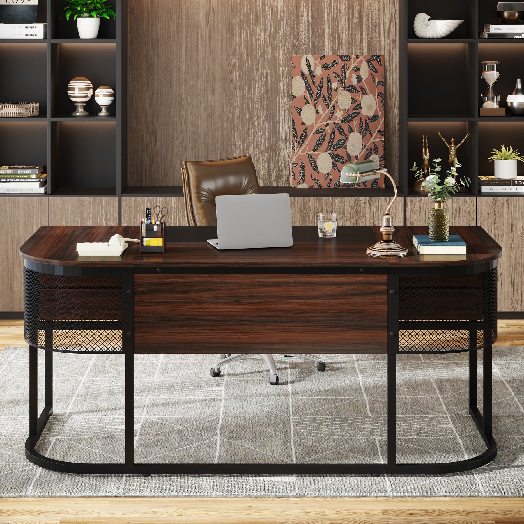Tribesigns Bureau exécutif 160 cm, Bureau avec 4 tiroirs