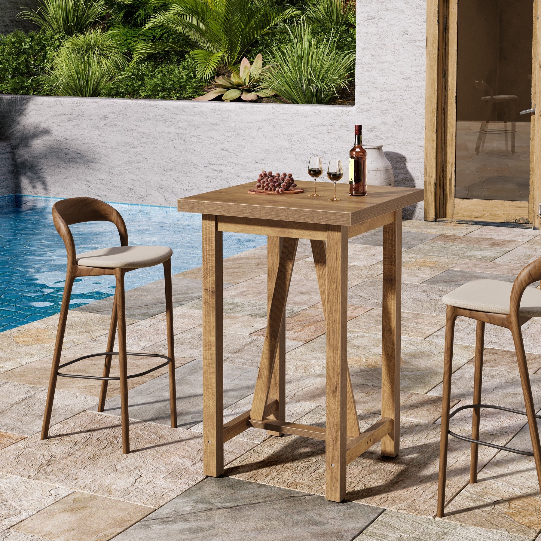 Tribesigns Table de bar à hauteur de comptoir de 100 cm, Table de pub carrée de style maison de campagne