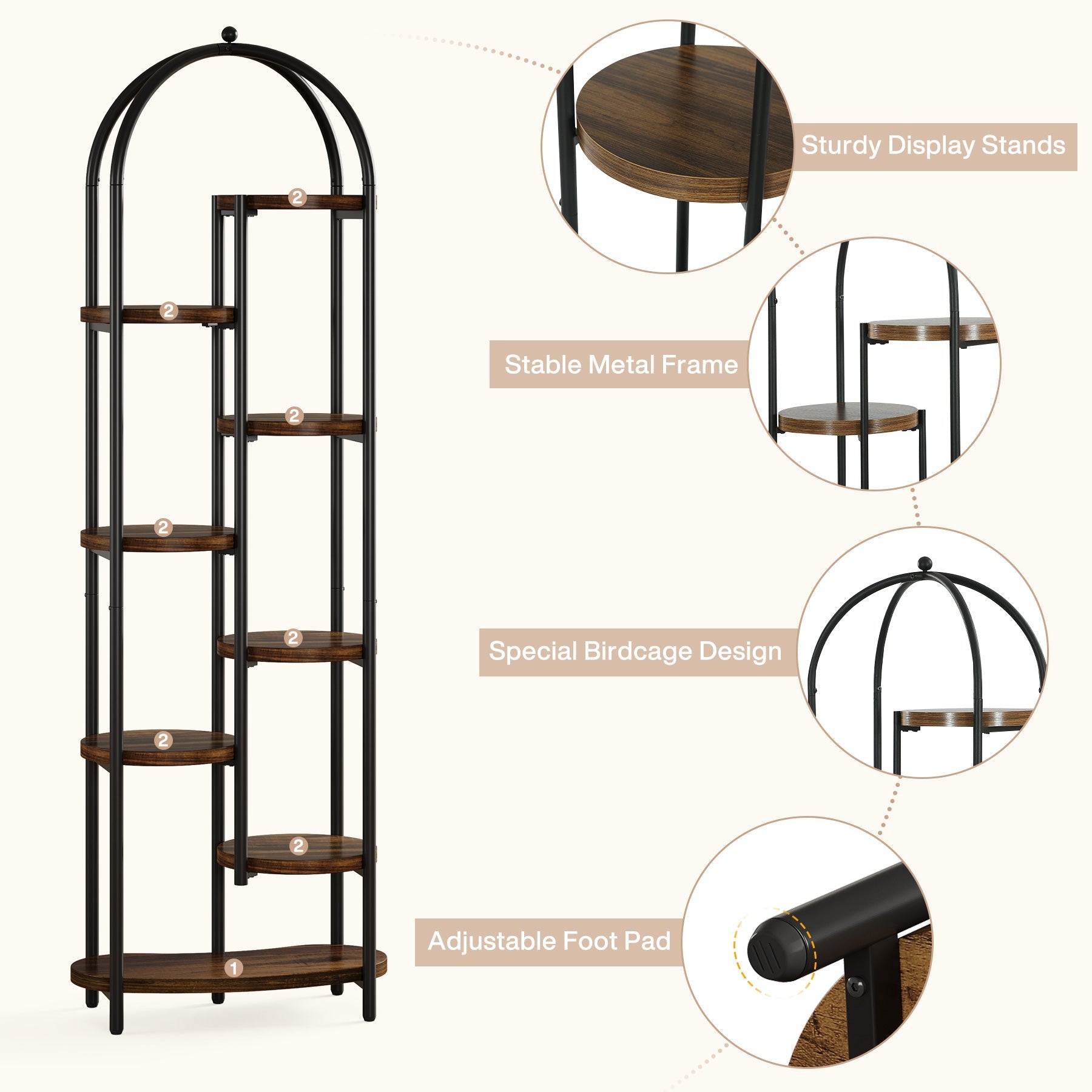Étagère à plantes de 180 cm de haut avec 8 étagères, Support pour 10 plantes Étagère d'angle avec structure métallique