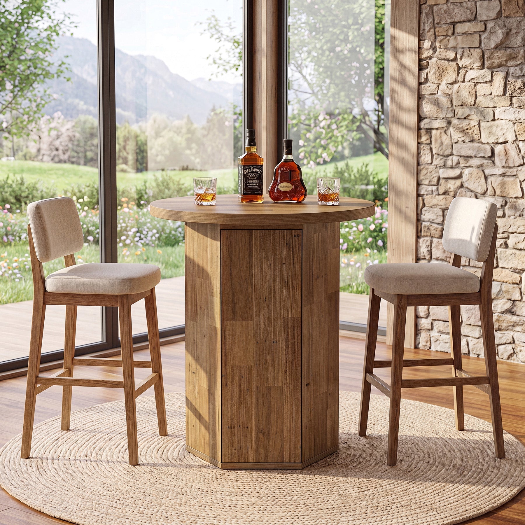 Tribesigns Table de bar ronde de 80 cm avec espace de rangement, Table haute avec meuble intégré de style champêtre
