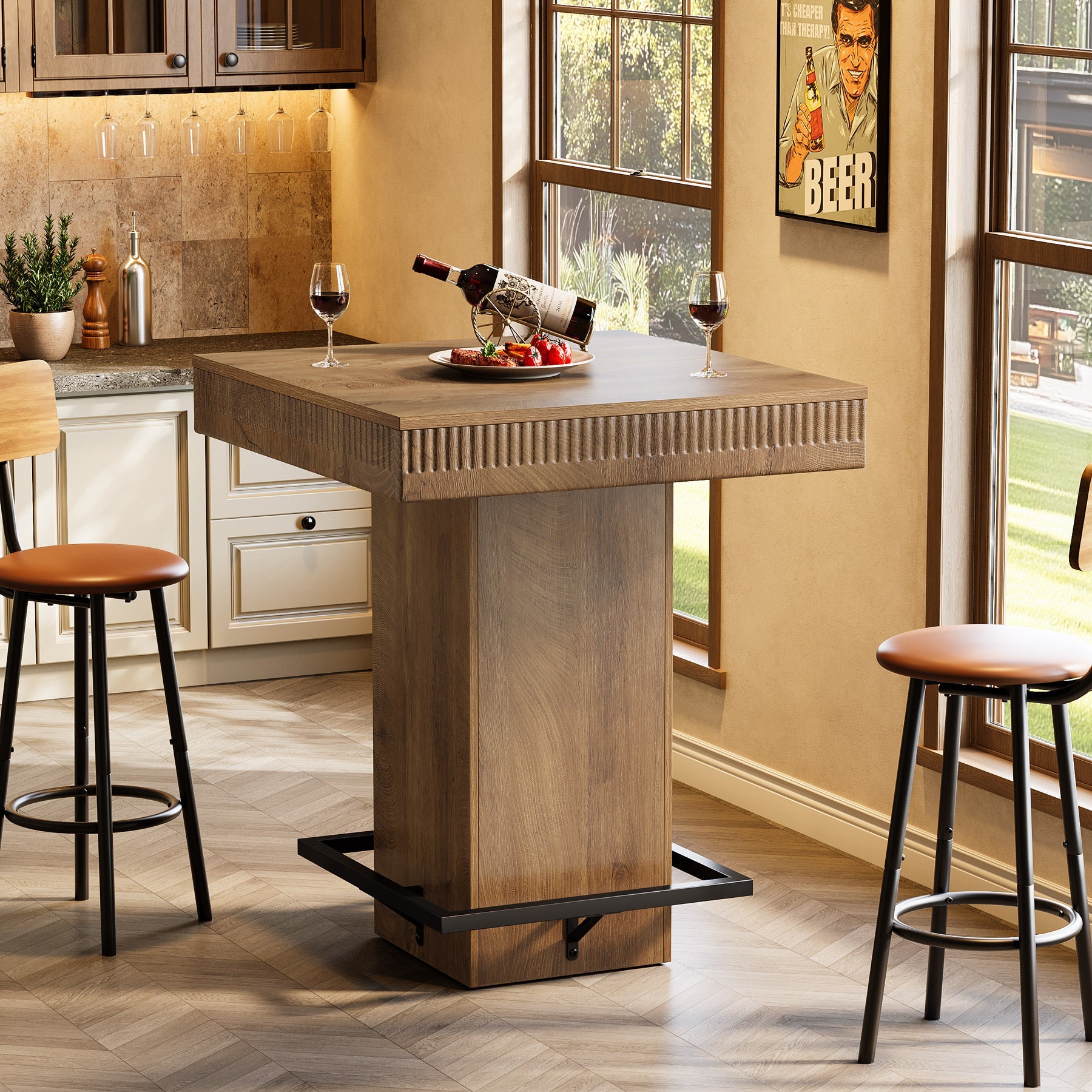 Tribesigns Table de bar carrée de 80 cm avec plateau en bois et piètement en métal, Table haute de style bistro industriel