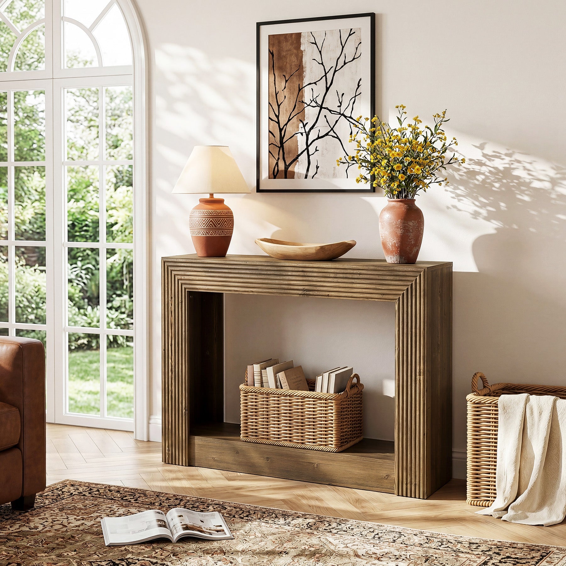 Tribesigns Console de style campagnard de 105 cm avec rangement, Table d'appoint étroite à 2 niveaux