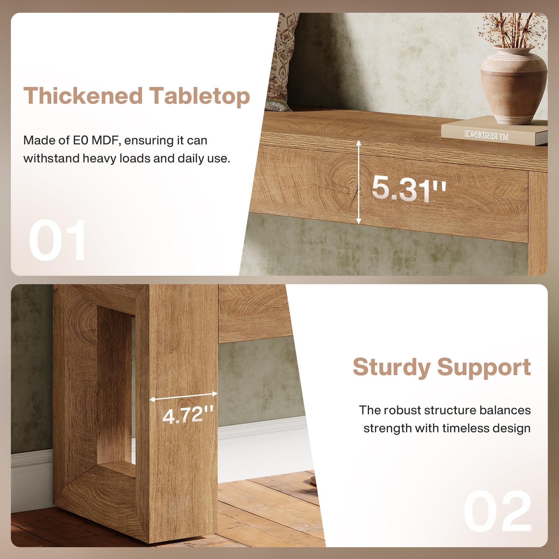 Tribesigns Banc de style campagnard de 120 cm, Utilisable comme banc de salle à manger ou de chambre en MDF