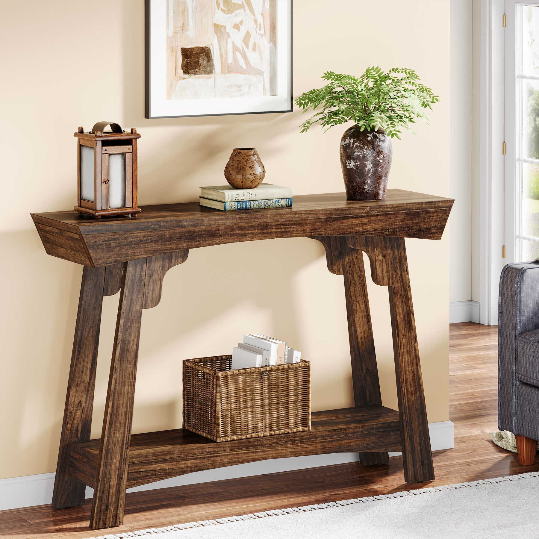 Tribesigns Table console, Table d'entrée étroite à 2 niveaux avec étagère