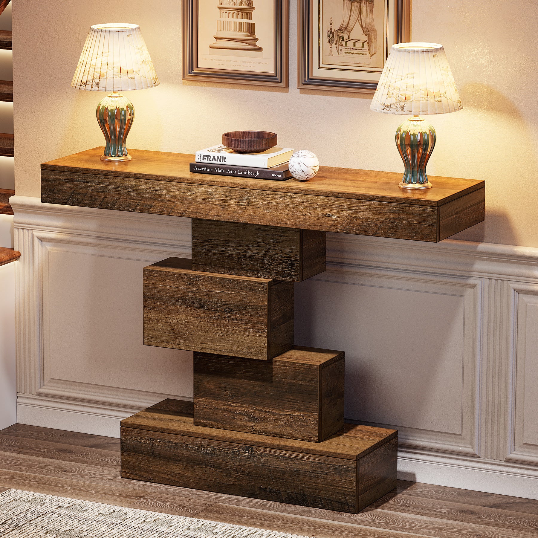 Tribesigns Console de 108 cm, Table de canapé en bois Table d'appoint avec base géométrique